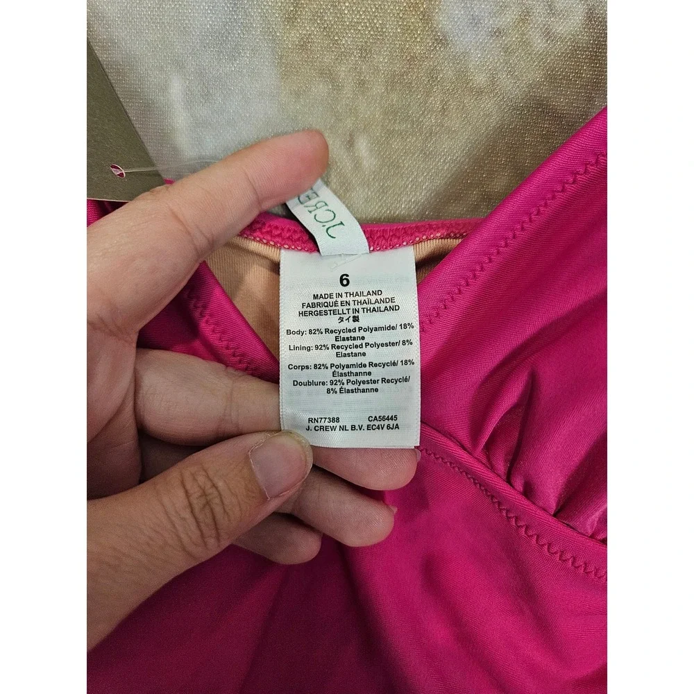 NWT J.Crew Ruched V-Neck One-Piece Swimsuit 6 Pink Razzberry BC116